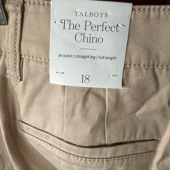 Talbots women’s size 18 Tan The Perfect Chino. Classic cotton straight leg NWT - Picture 3 of 7